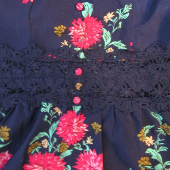 Floral Maxi Halter Racer Dress Fuchsia Navy Blue Crepe - Picture 9 of 10